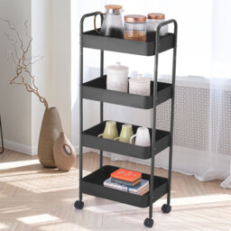 4 Tier Shelf Plastic Slim Storage Trolley Cart Castor Wheels Kitchen Organiser
