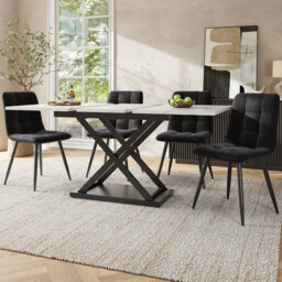 Extendable Dining Table & Chair Set - Modern 120-160cm Table With 4 Upholstered Chairs