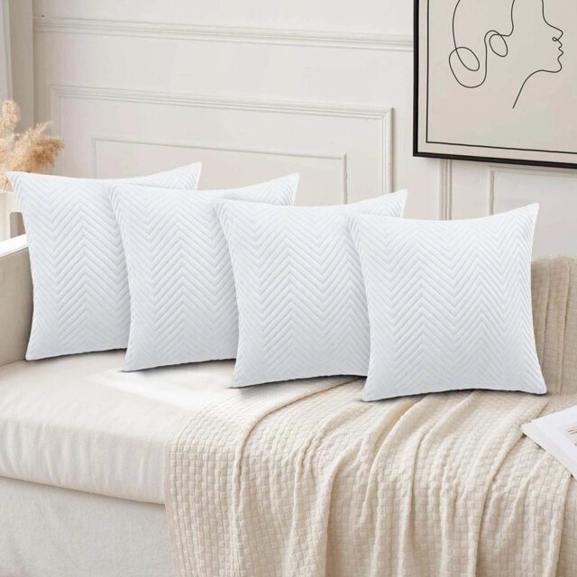 Luxury Chevron Embossed Quilted Pattern Velvet Cushion Cover Set (4-Pack) - Soft Throw Cushion Cover for Home Décor