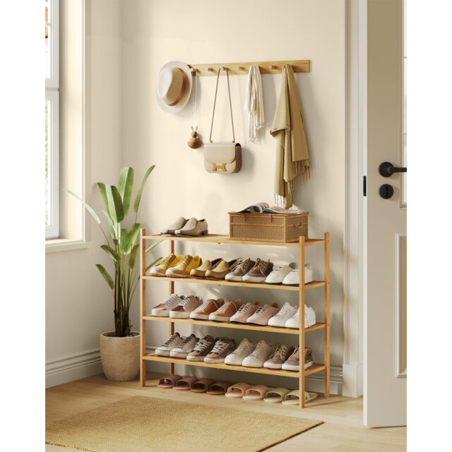 Bamboo Shoe Rack, 4-Tier Stackable Space-Saving Storage Shelf For Entryway, Living Room, Bedroom, Garage, Holds 15-20 Pairs, 25 X 70 X 68.5 Cm, Natura