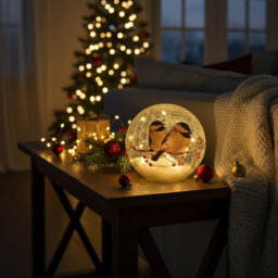 Glass Ball Night Lamp with Birds Pattern: Crackle Warm White Light - Modern Decor for Bedroom/Living Room/Nursery & More