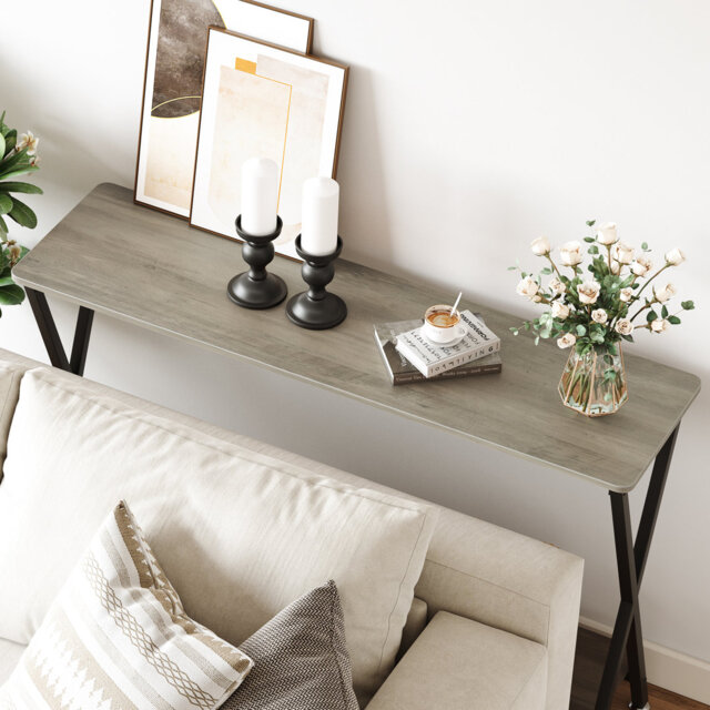 Narrow Console Table, 2-Tier Farmhouse Sofa Table with Shelves, 41.3 Inch Long Hallway Table, Behind Couch Table, Grey