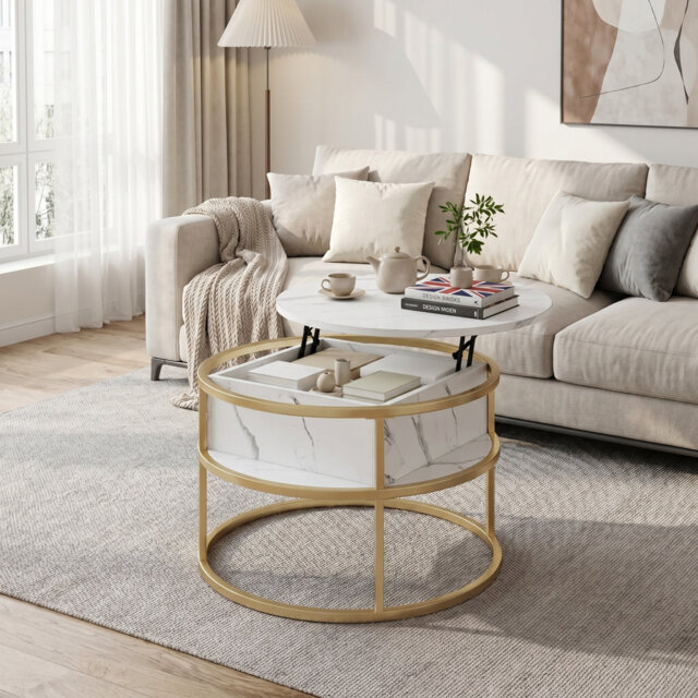 Lift Top Round Coffee Table with Storage