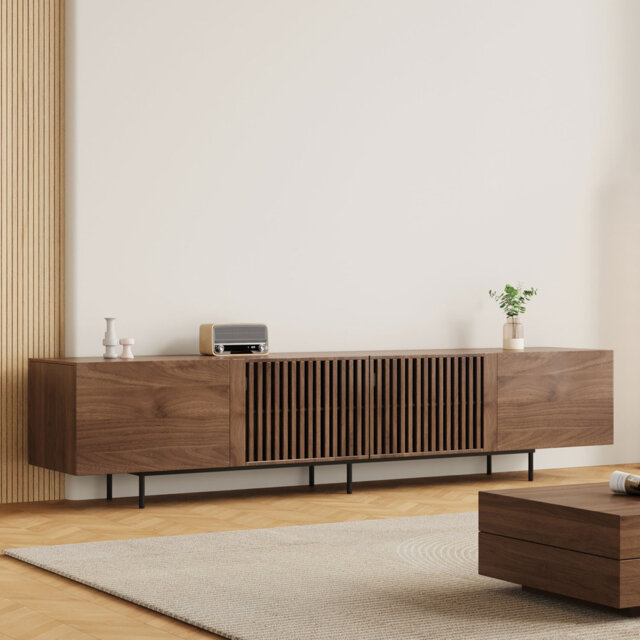 Retro Style TV Stand & Media Unit - TV Cabinet for 75-100 Inch TVs - Large Storage with Cable Ports - 1.8m & 2.4m Size Options - Premium Furniture for