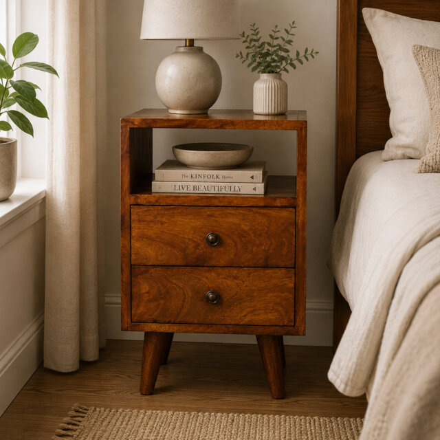 Botkins 30 cm W Solid Wood Bedside Table