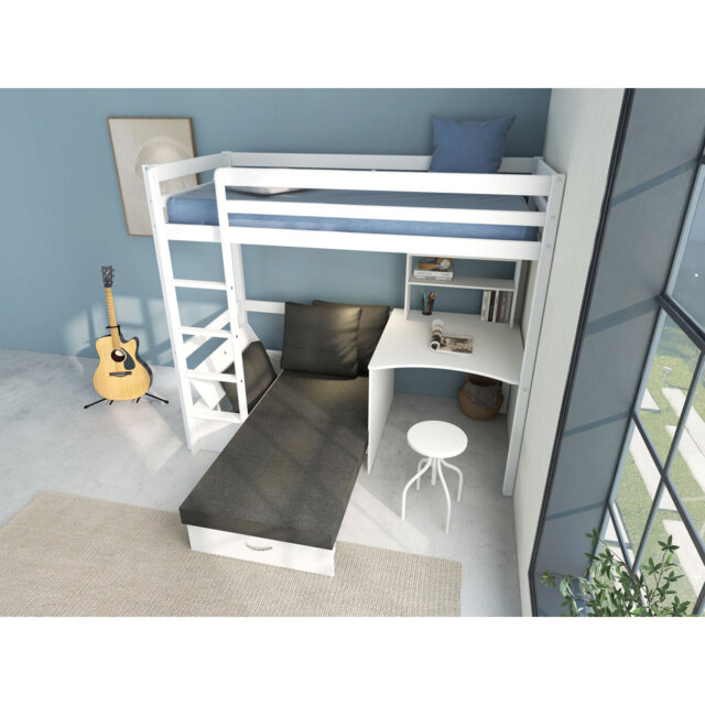 Luper European Single (90 x 200cm) High Sleeper Bunk Bed with Built-in-Desk