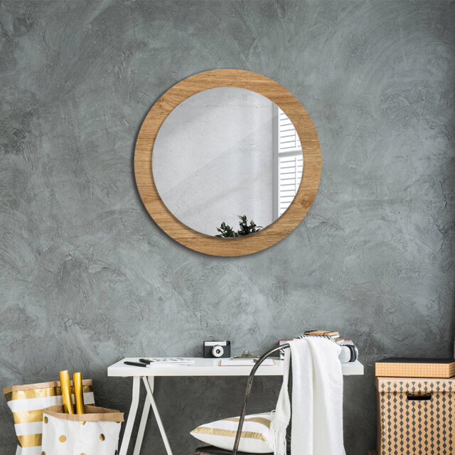 Huldar Round Glass Framed Wall Mounted Accent Mirror in Brown