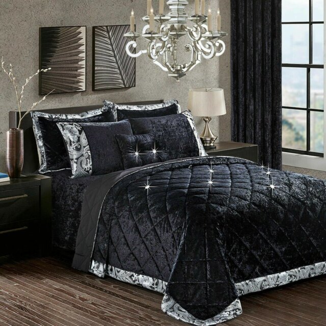 Santiago Crushed Velvet Bedspread Set Premium Soft Microfiber Reverse and Standard Pillow Shams