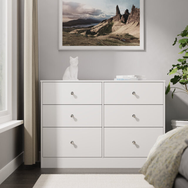 Bhargavi 6 Drawer Wide Chest in White Gloss & White (Ready Assembled)