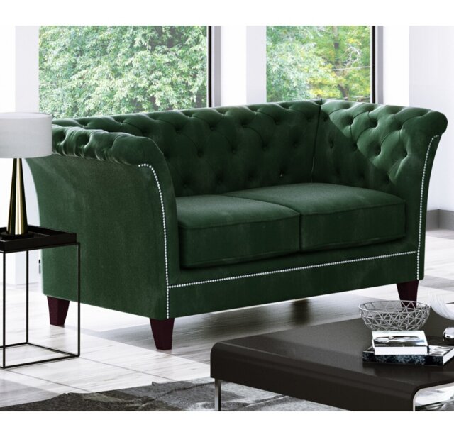 Chesterfield  Sofa 2 Seater Made of Velvet Fabric with Solid Wood Legs
