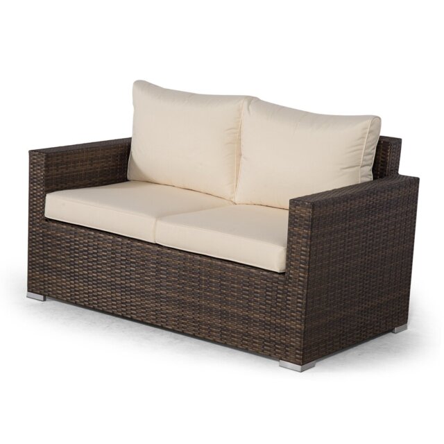 Villatoro Brown Rattan 4 X 2 Seat Sofa With 2 X Rectangle Coffee Table, Outdoor Patio Garden Furniture