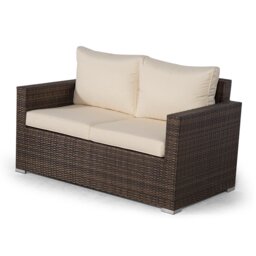 Villatoro Brown Rattan 4 X 2 Seat Sofa With 2 X Rectangle Coffee Table, Outdoor Patio Garden Furniture