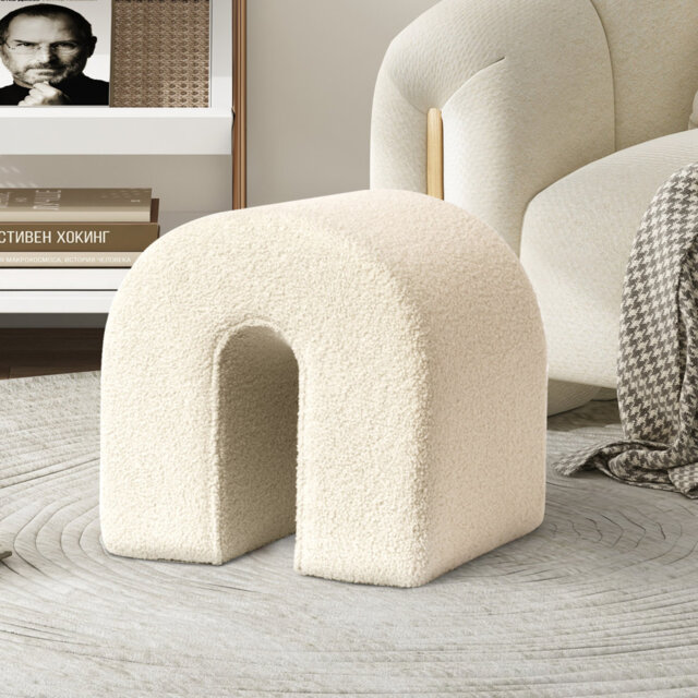 Arched Ottoman Large Footstool Teddy-Plush Sofa Stool 43x43CM