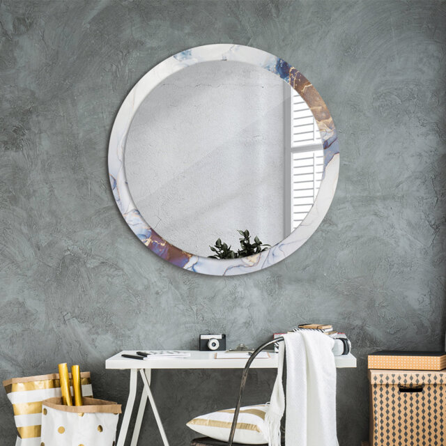 Huldar Round Glass Framed Wall Mounted Accent Mirror in Blue/Brown/Ivory