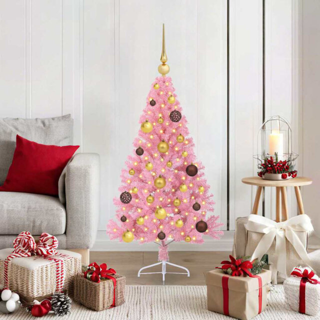 Artificial Pre-lit Christmas Tree with 150 LEDs Pink PVC