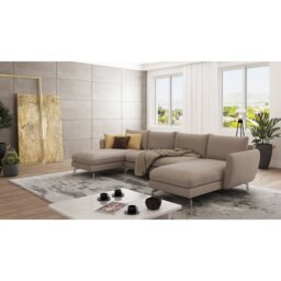 Modern U-Shape Kimo Corner Sofa with Silver Metal Legs