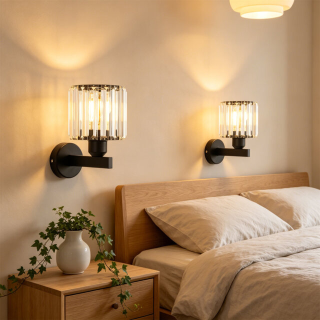 Modern Crystal Wall Lights, 2 Pack Wall Sconces For Bedroom & Living Room, E27 Base Indoor Wall Lamp, Wall & Ceiling Mount Light Fixture (No Bulbs Inc