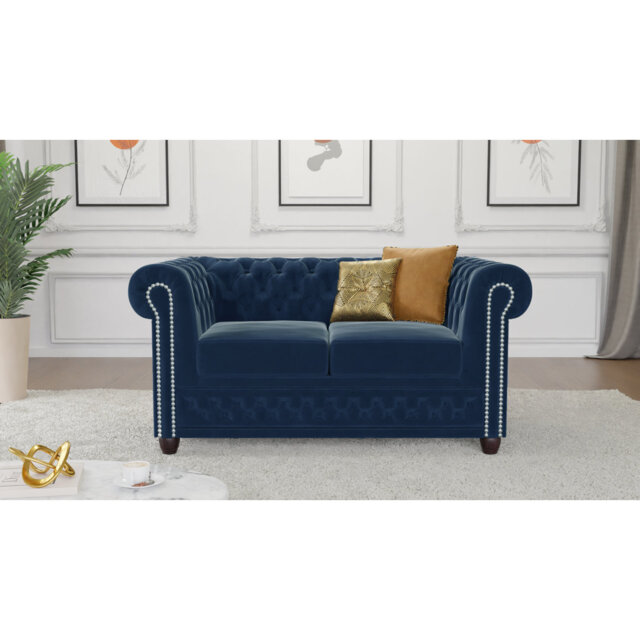 Chesterfield Hanna Sofa Set 3+2+1 Made of Velvet Fabric with Solid Wood Legs