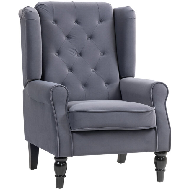 HOMCOM Wingback Accent Chair Velvet Armchair High Back Charcoal Grey
