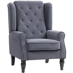 HOMCOM Wingback Accent Chair Velvet Armchair High Back Charcoal Grey