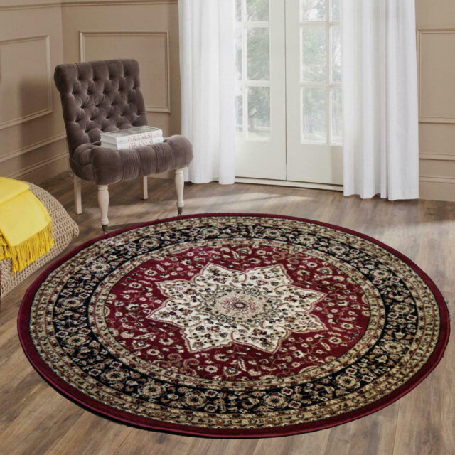 Non Slip Traditional Round Rug 120x120 cm â Turkish Polypropylene Carpet for Living Room, Bedroom & Dining Room