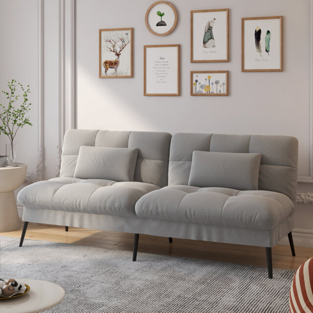 Richas Convertible Futon Sofa Bed, 68″Fabric Futon Couch with Adjustable Backrest, Loveseat Futon Sleeper Recliner for Living Room Furniture