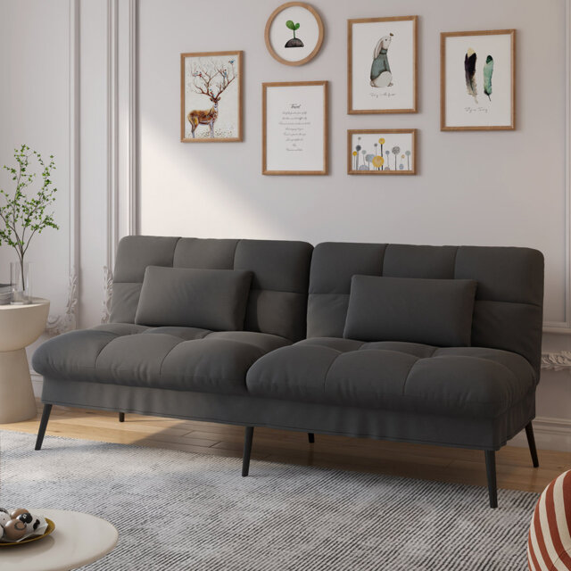 Richas Convertible Futon Sofa Bed, 68″Fabric Futon Couch with Adjustable Backrest, Loveseat Futon Sleeper Recliner for Living Room Furniture