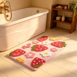 Pink Strawberry Non-Slip Bath Mat - Soft & Absorbent Bathroom Rug