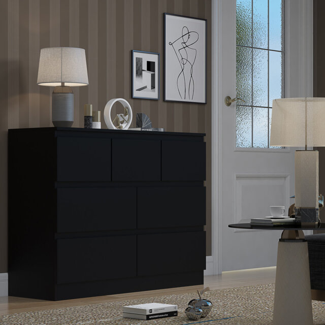 Warren 7 Drawer Merchant Chest Of Drawers: 4 + 3 Configuration. Scratch Resistant. Handleless Design. 14cm Deep Drawers