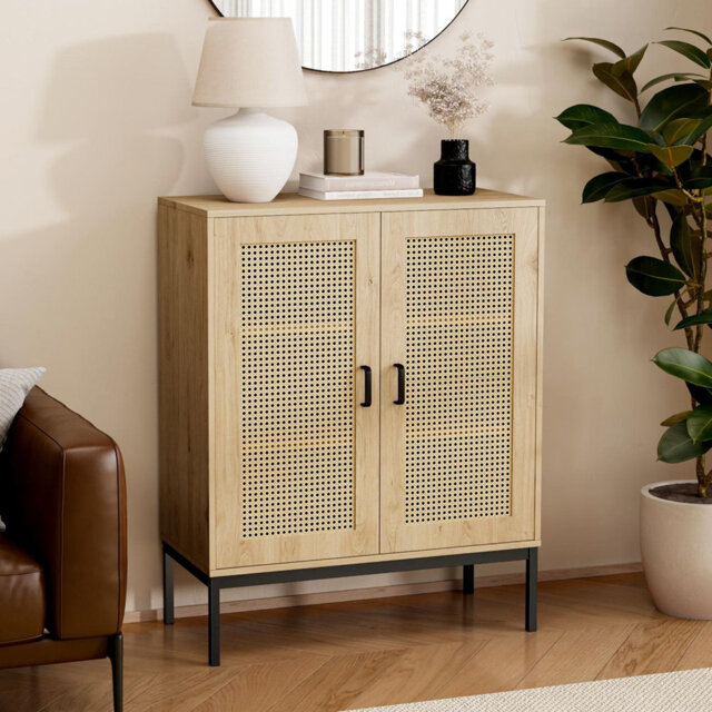 2 Door Tall Rattan Sideboard