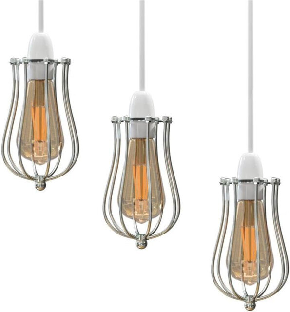 Modern 3 Pack Pendant Light Metal Balloon Wire Cage E27 Bulb Base Easy Fit Hanging Ceiling Lamp Shade Ideal for Kitchen Living Room Hallway Bar Coffee