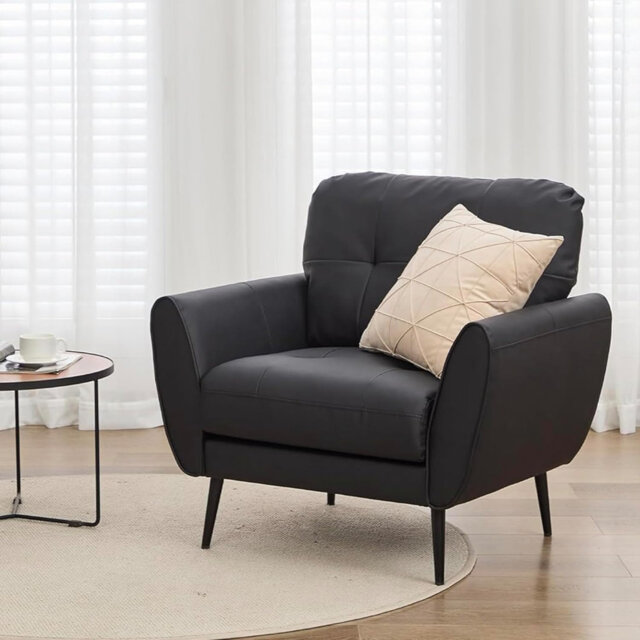 Armchair Comfy Modern Living Room Chair Leather Reading Accent Chairs Mid Century Arm Chairs for Office Bedroom