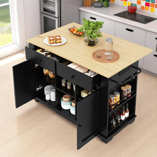 Kitchen Island With 2 Doors, 2 Drawers And Shelves