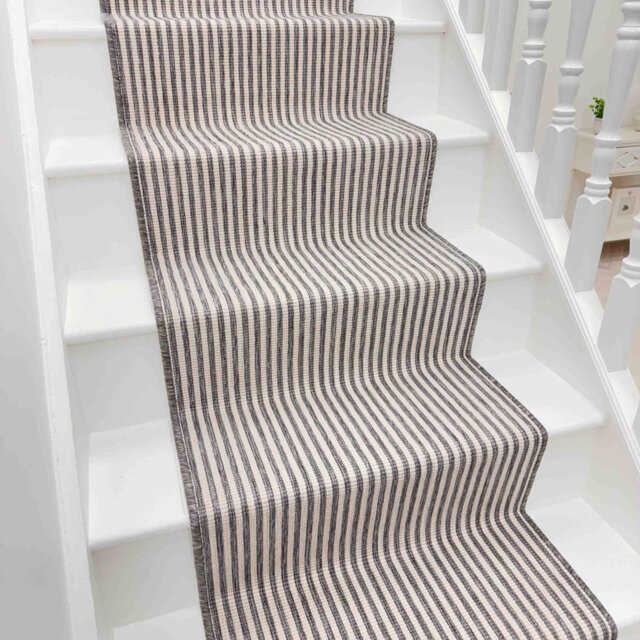 Pinstripe Grey Stair Runner – Reversible, Durable & Hardwearing Carpet for Stairs & Staircases, Multiple Lengths