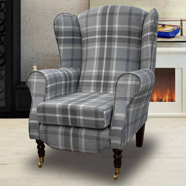 Grey Tartan Fireside Armchair