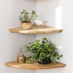 Corner Shelves, Solid Oak Wood Set Of 2 12Inch Floating Corner Shelves Wall Mount Round End Floating Speaker Shelf With Wire Hole Shelf For Small Plan