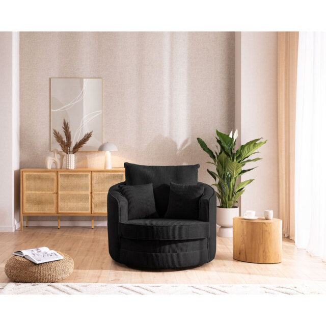Ted Armchair Swivel Barrel Soft Chair in Cord Fabric
