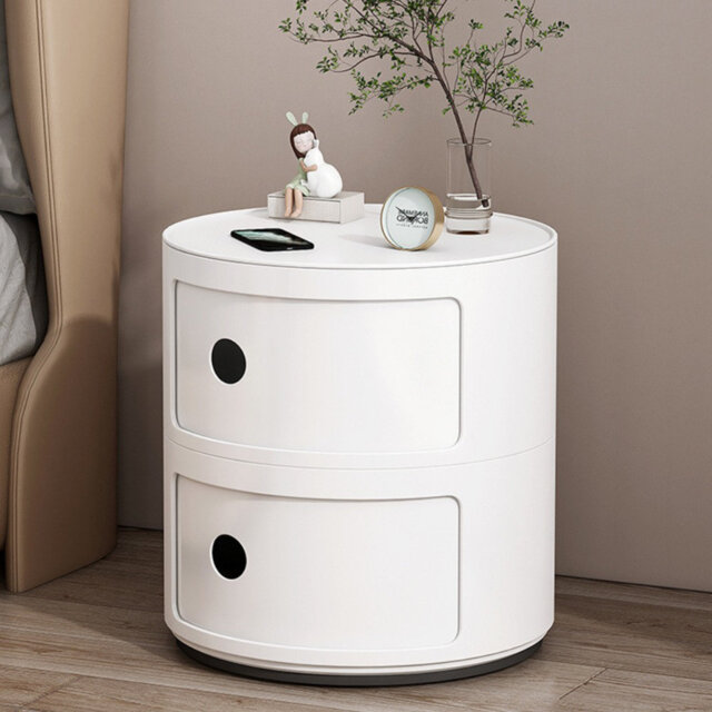 2-Shelf Round Side Table with Storage