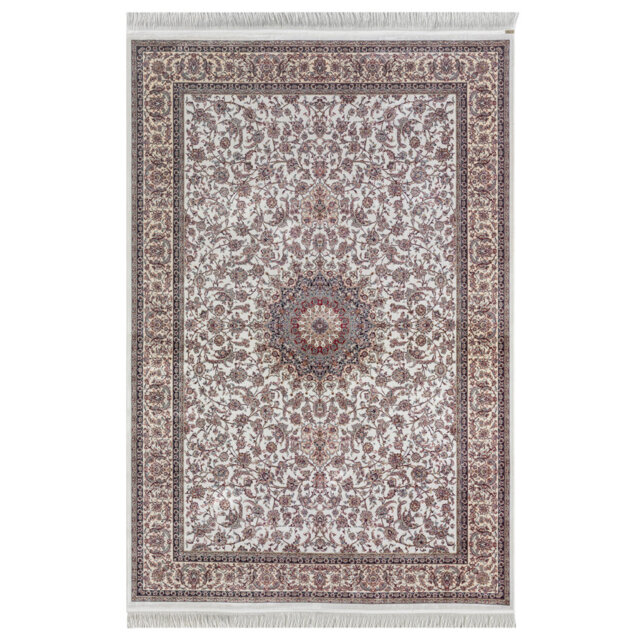 Minyatur White & Cream Medallion Area Rug – Low-Pile 100% Viscose Traditional Carpet for Living Room, Bedroom & Entryway