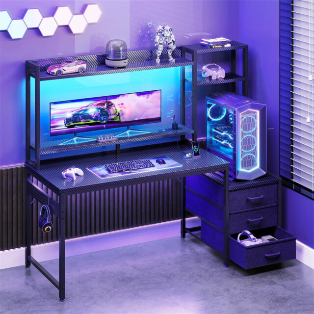 138Ã48 cm Gaming Desk with Drawers & Display Shelves