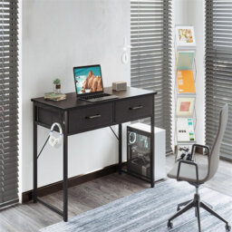 Desk with 2 drawers, small desk with headphone holder, office table, PC table, office table for the office, living room or home office