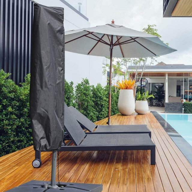 Garden Parasol Cover Umbrella Covers Fit 2.5 to 4m Diameter Parasols 190 x 25 x 50 cm with Zip and Drawstring Cord Black