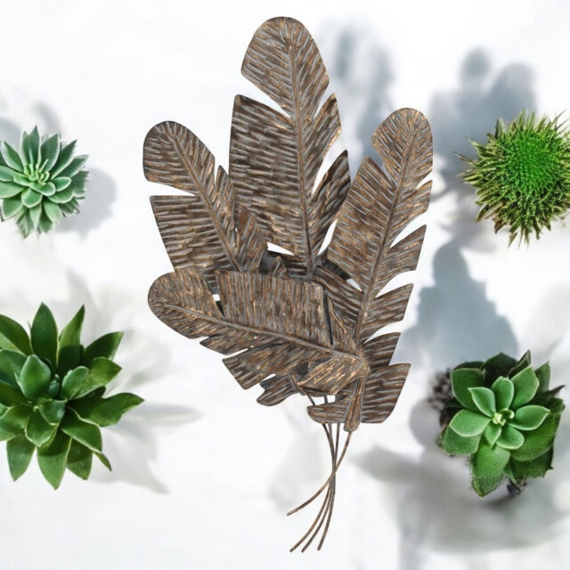 Contemporary Metal Leaf Wall Décor - Hand-Finished Distressed Nature Wall Art for Living Room, Hallway and Bedroom