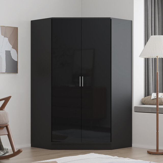 Eva High Gloss 2 Door Corner Wardrobe - H: 180cm x D: 103cm x W: 103cm