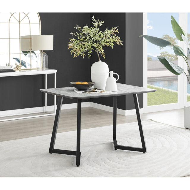 Sleek Industrial Design White & Grey Marble Effect Melamine Dining Table