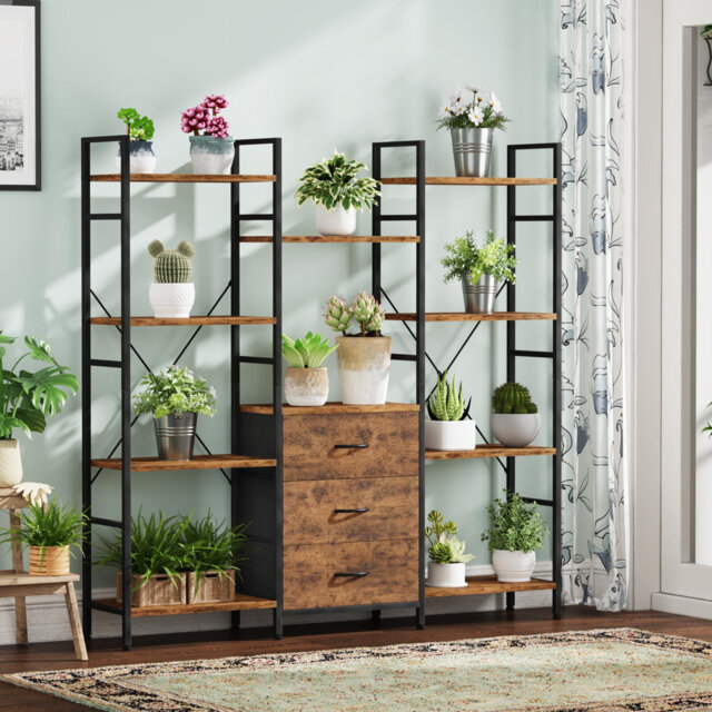 100W X142hcm Tall Bookcase With 3 Fabric Drawers, 4 Tier Book Shelf Unit, 100Cm Wide And Large Bookshelf Storage Unit
