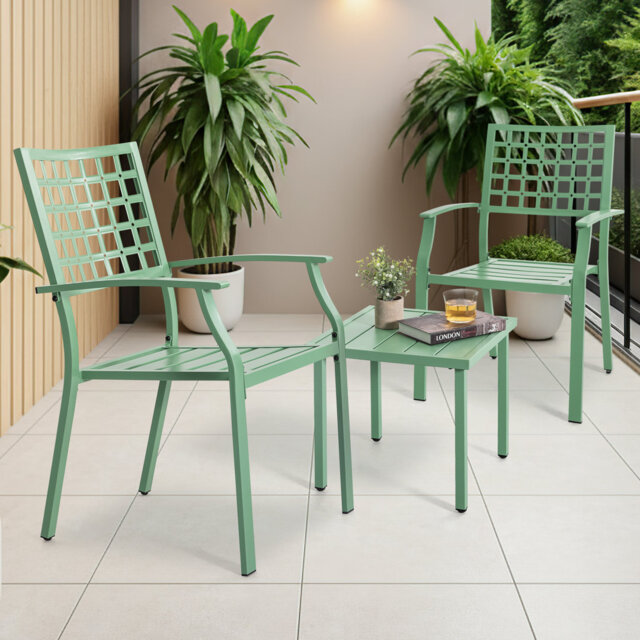 Metal Garden Bistro Set with Stackable Chairs & Square Side Table
