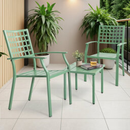 Metal Garden Bistro Set with Stackable Chairs & Square Side Table