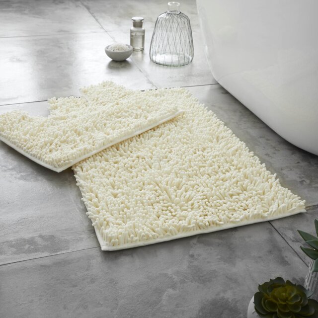 Modern 2 Piece Bathroom Rug Set Microfiber Chenille Bath Mat & Pedestal Mat Super Soft Non Slip Absorbent Washable