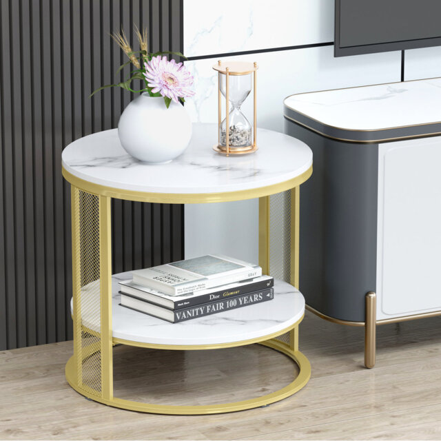 Marble Coffee Table Sofa Side End Tables Bedside Tables Furniture With Solid Metal Frame